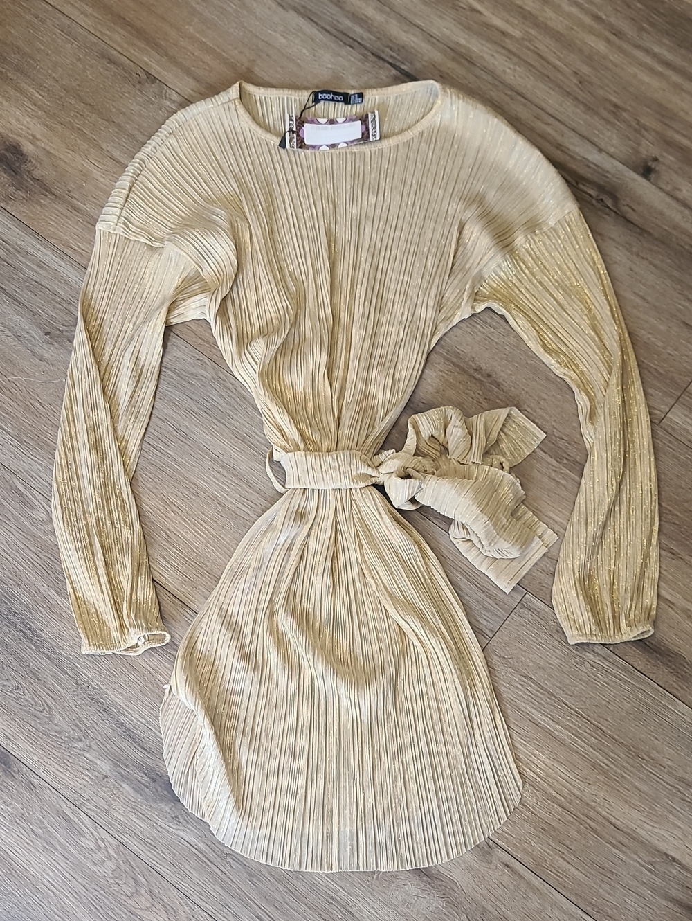 NWT gold Slinky Lightweight Dress Large Boohoo